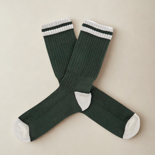 Retro Gym Sock in Forest / Vintage White Stripes