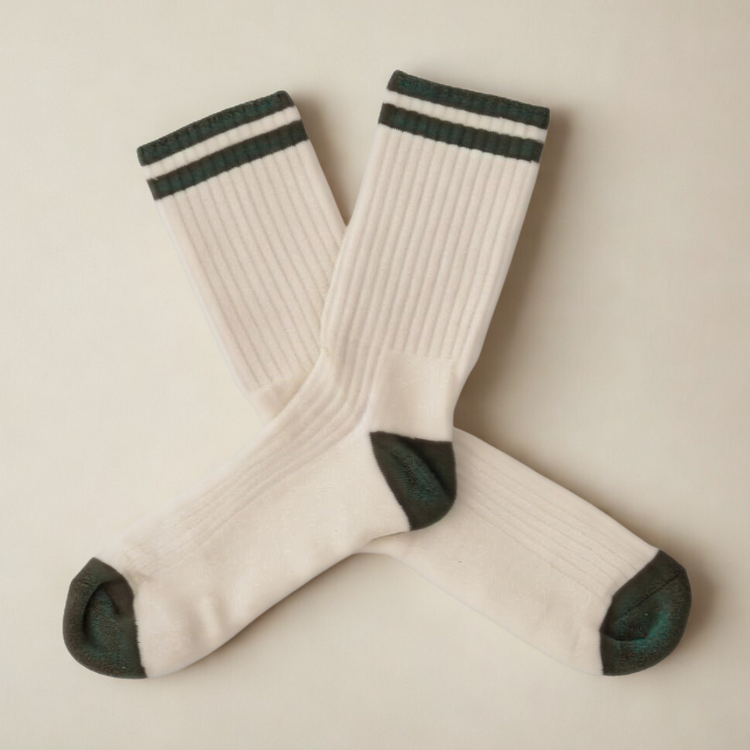 Retro Gym Sock in Vintage White / Forest Stripes