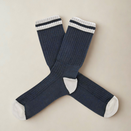 Retro Gym Sock in Navy / Vintage White Stripes