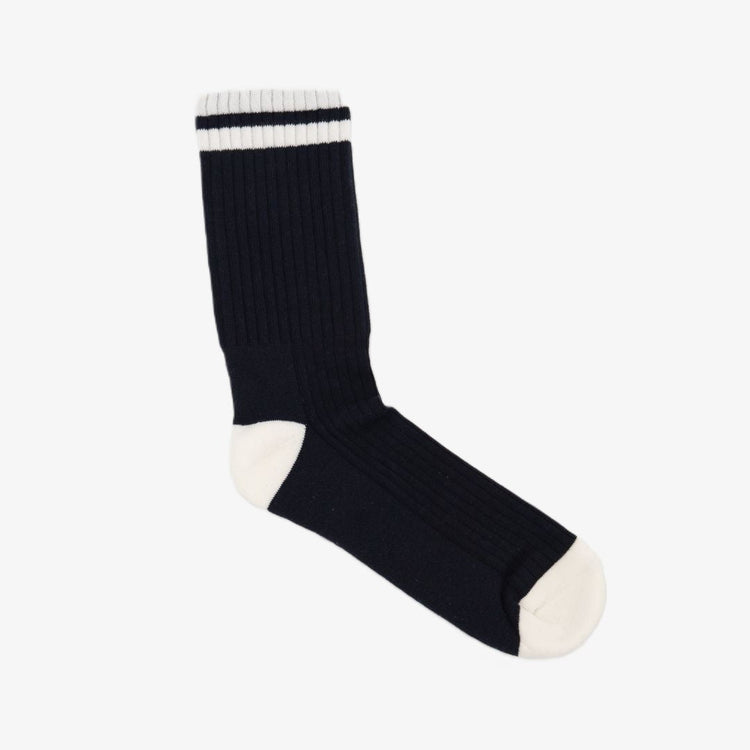 Retro Gym Sock in Navy / Vintage White Stripes