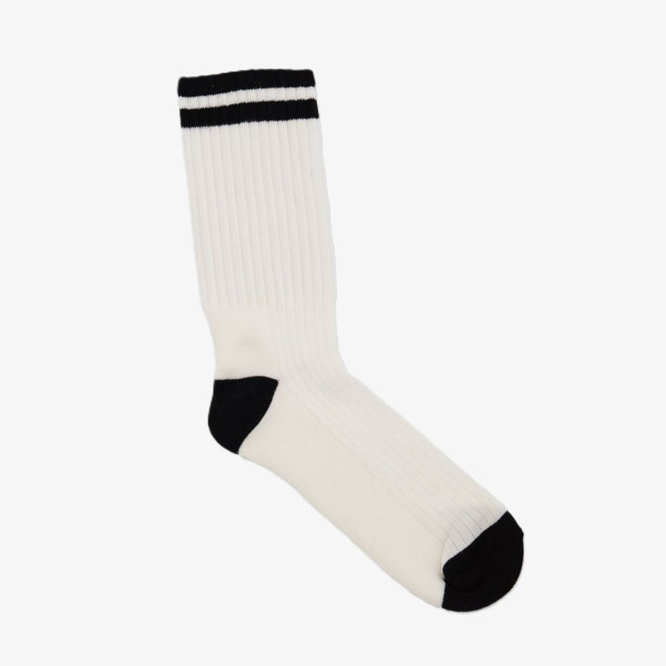 Retro Gym Sock in Vintage White / Black Stripes