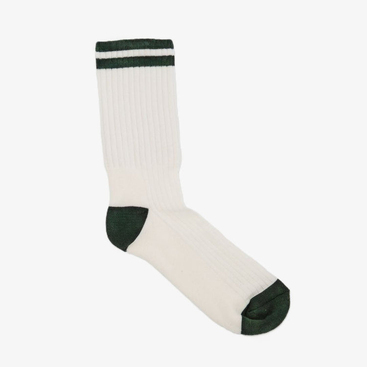 Retro Gym Sock in Vintage White / Forest Stripes