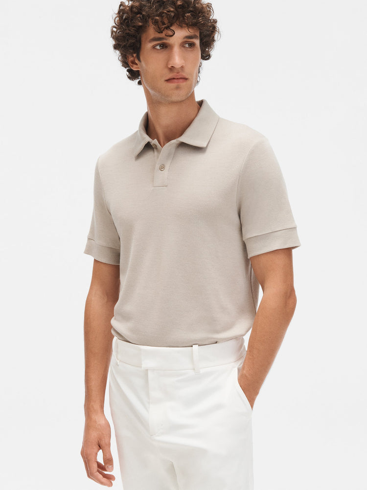 Wool Short Sleeve Polo in Cream