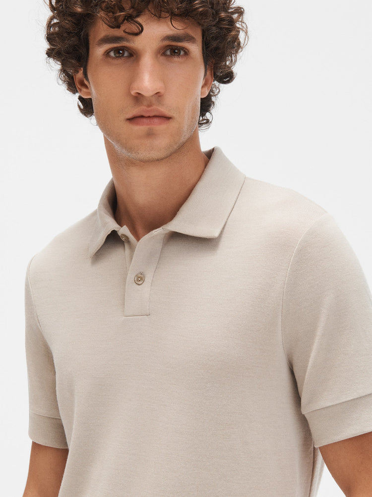 Wool Short Sleeve Polo in Cream