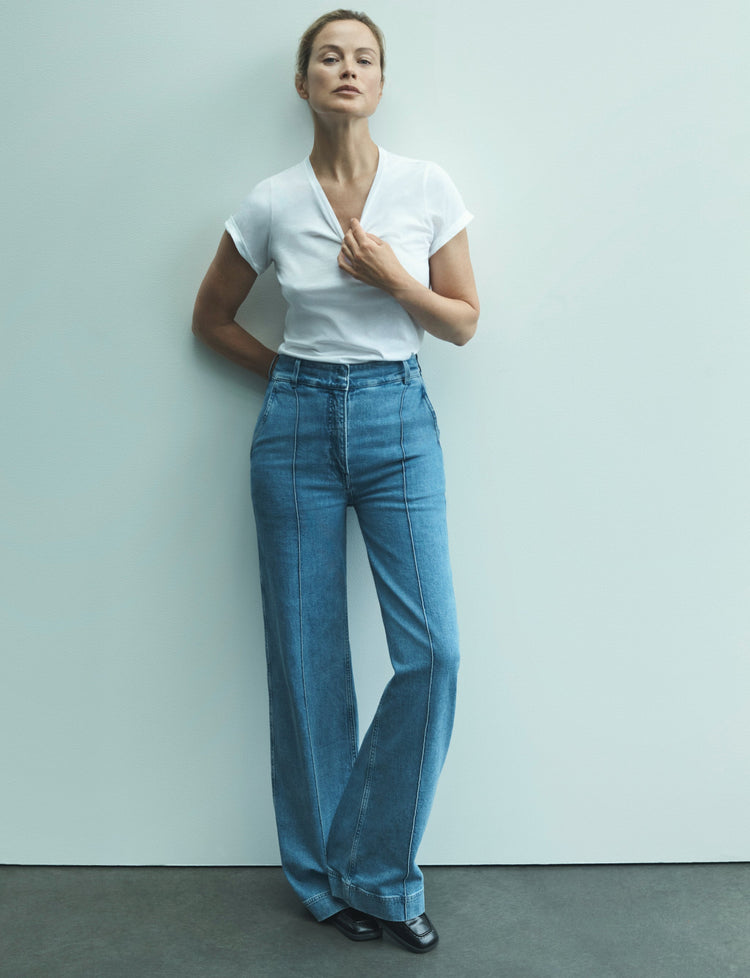 High Waisted Denim Trouser