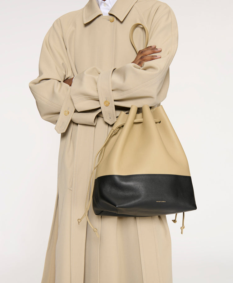 Drawstring Cabas in Khaki/Black