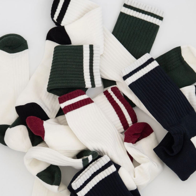 Retro Gym Sock in Vintage White / Forest Stripes