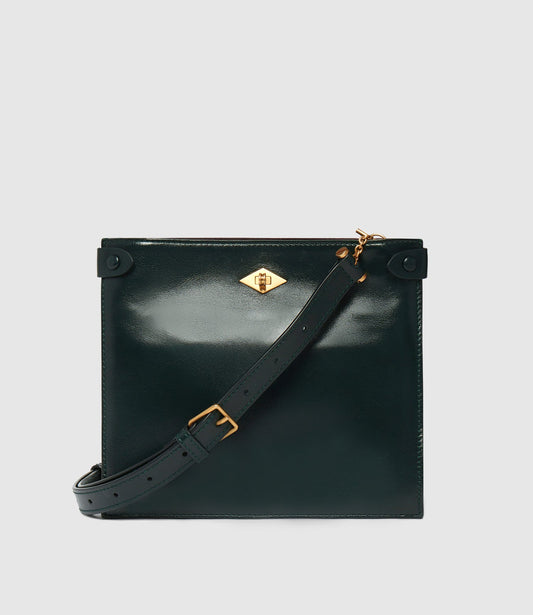 Stowaway Crossbody Bag in Glossy Calfskin Forest Green