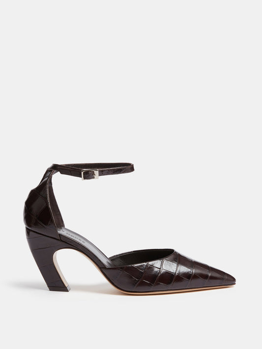 Victoria Pump in Coco Brown Leather Croc Effect