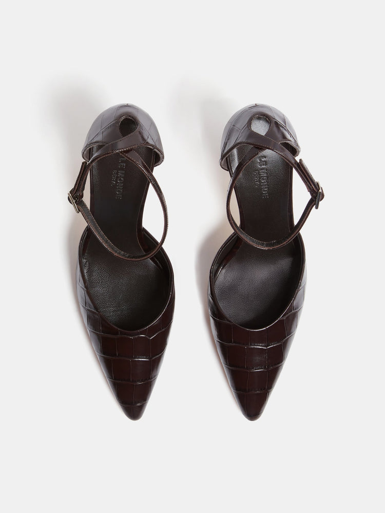 Victoria Pump in Coco Brown Leather Croc Effect