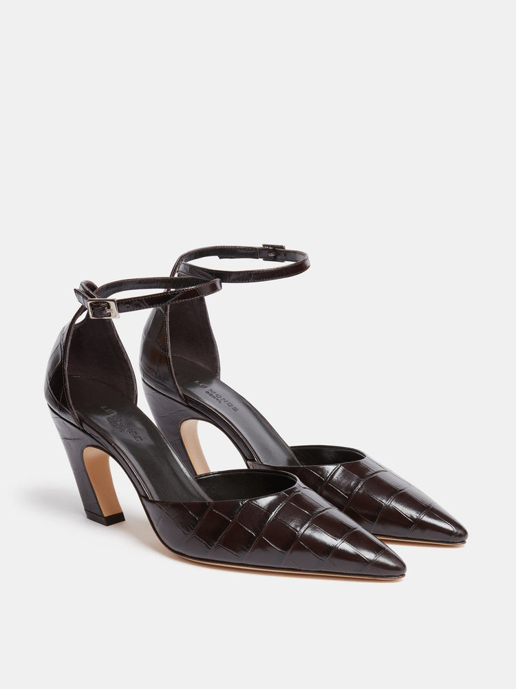 Victoria Pump in Coco Brown Leather Croc Effect