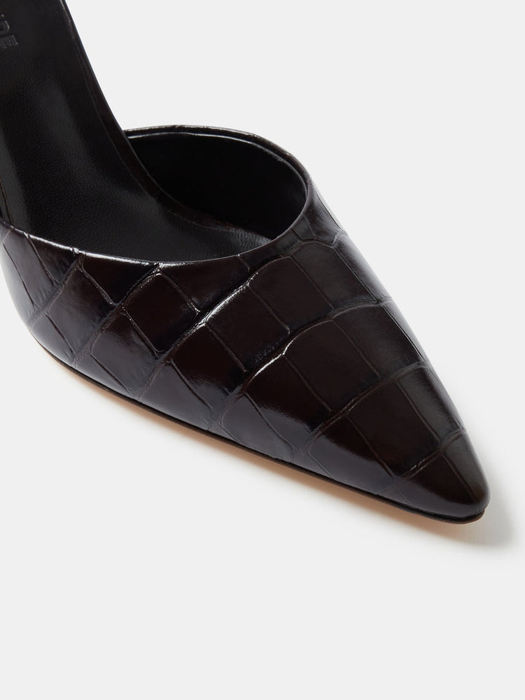 Victoria Pump in Coco Brown Leather Croc Effect