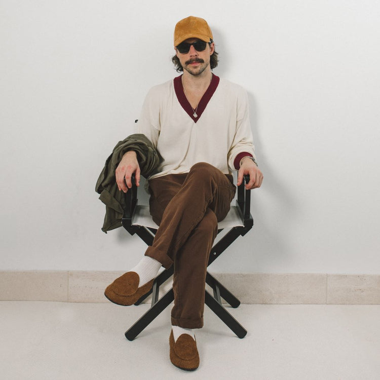 V-Neck Sweater - Vintage White / Burgundy