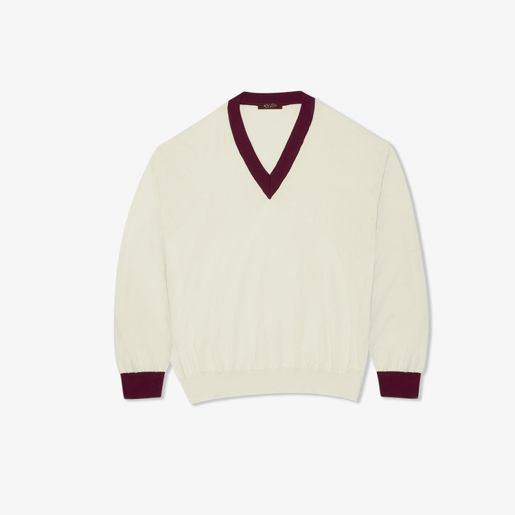 V-Neck Sweater - Vintage White / Burgundy