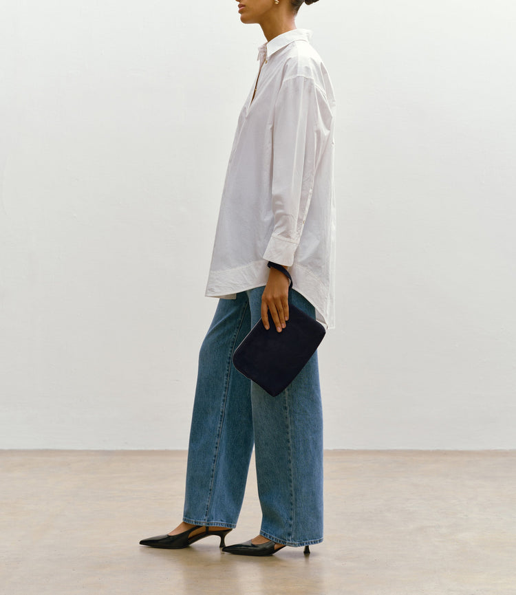 Wristlet Clutch in Nubuck Navy
