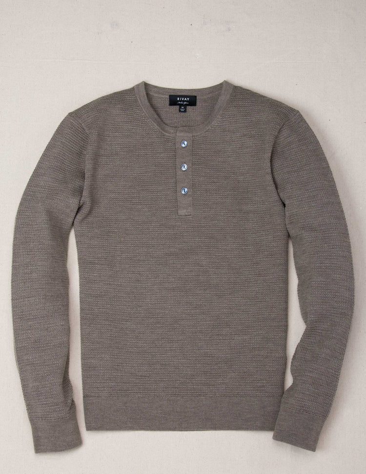 Cody Merino Waffle Sweater Henley in Driftwood