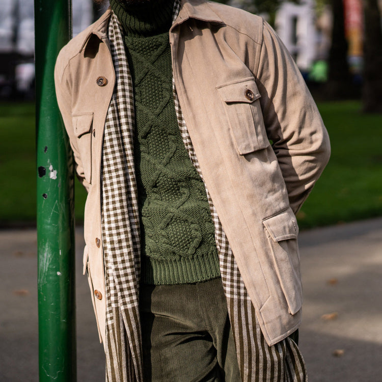Heavy Drill Cotton Travel Jacket in Taupe