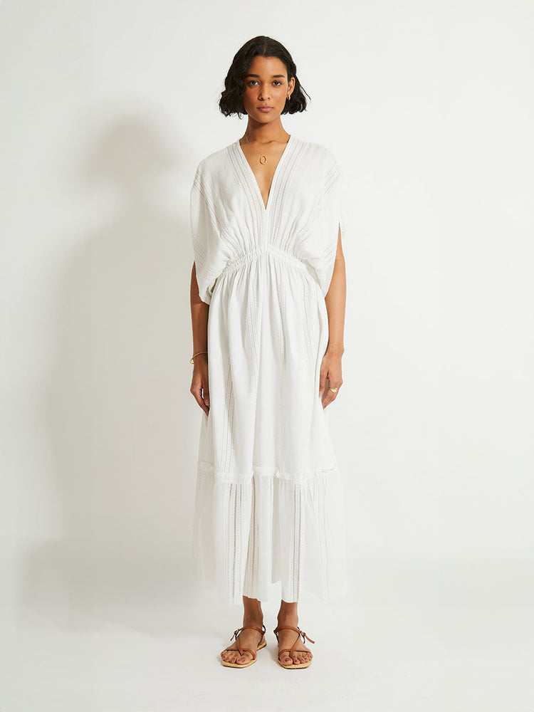 Leila Plunge Dress in Abira White
