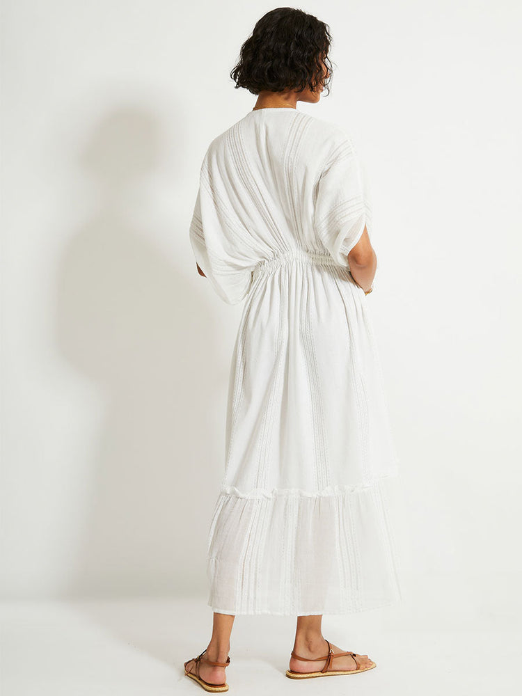Leila Plunge Dress in Abira White