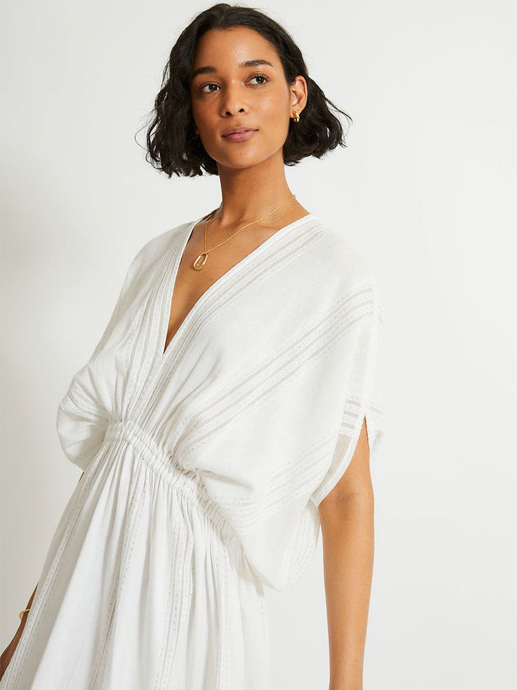 Leila Plunge Dress in Abira White