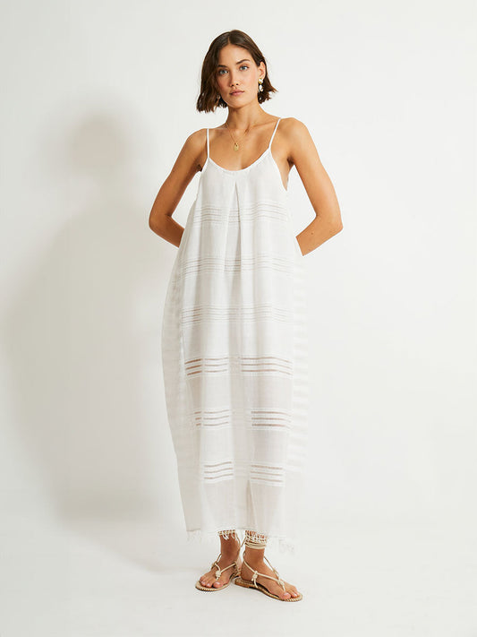 Nia Slip Dress in Abira White