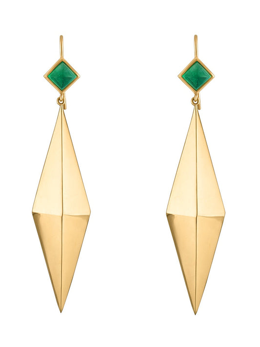 Double Pyramid Emerald Drop Earrings