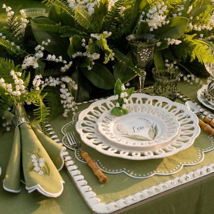 Seferî Lily of the Valley Napkin in Green, Set of Four