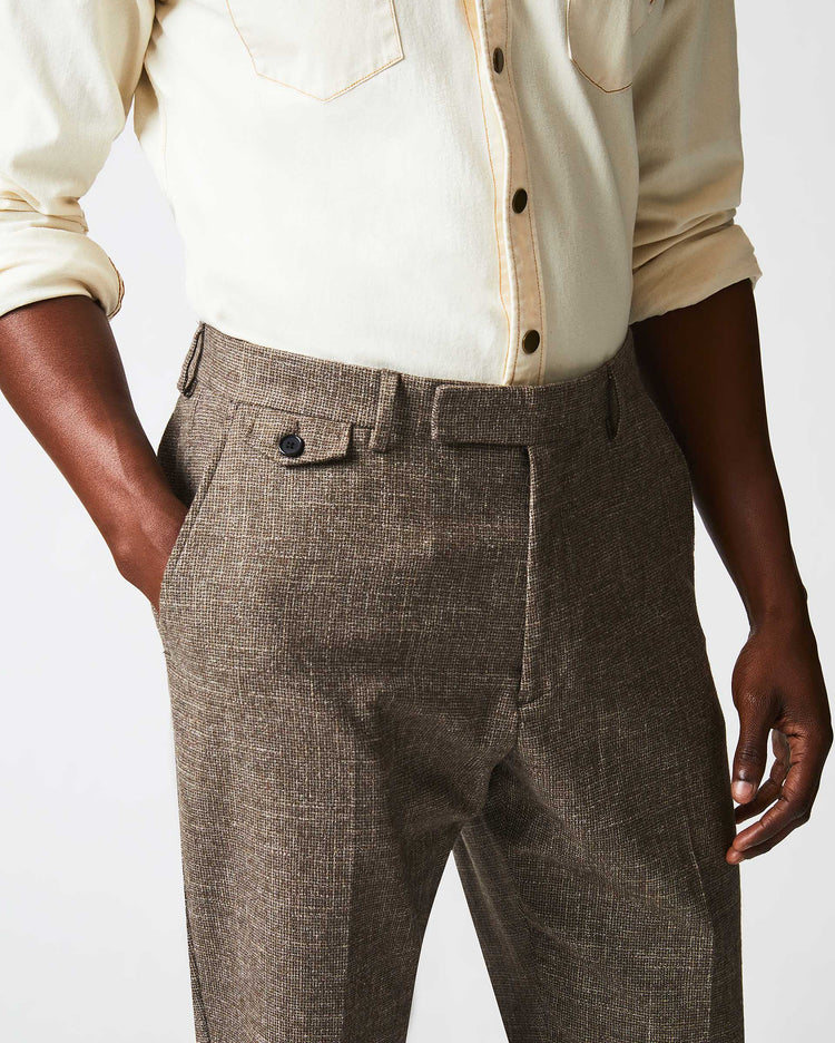 Flat Front Trouser in Black/Brown