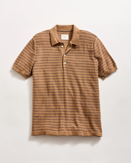 Textured Stripe Sweater Polo in Camel