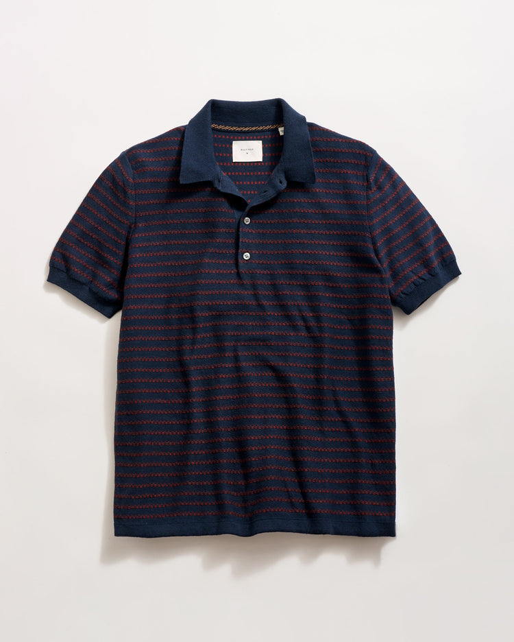 Textured Stripe Sweater Polo in Carbon Blue