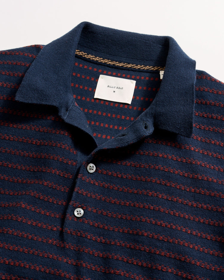 Textured Stripe Sweater Polo in Carbon Blue