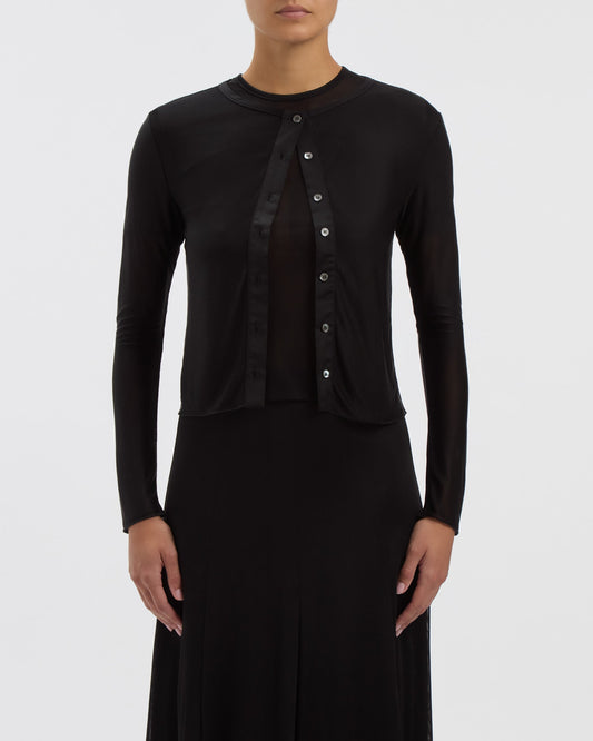 Semi-Sheer Hazel Cardigan in Noir