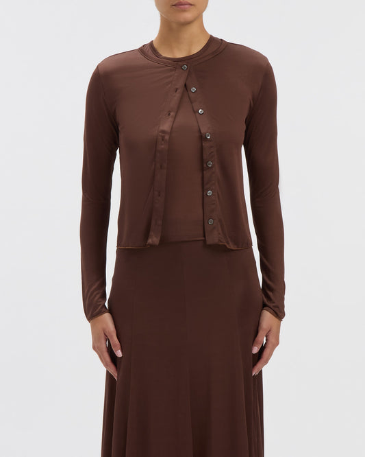 Semi-Sheer Hazel Cardigan in Chocolate