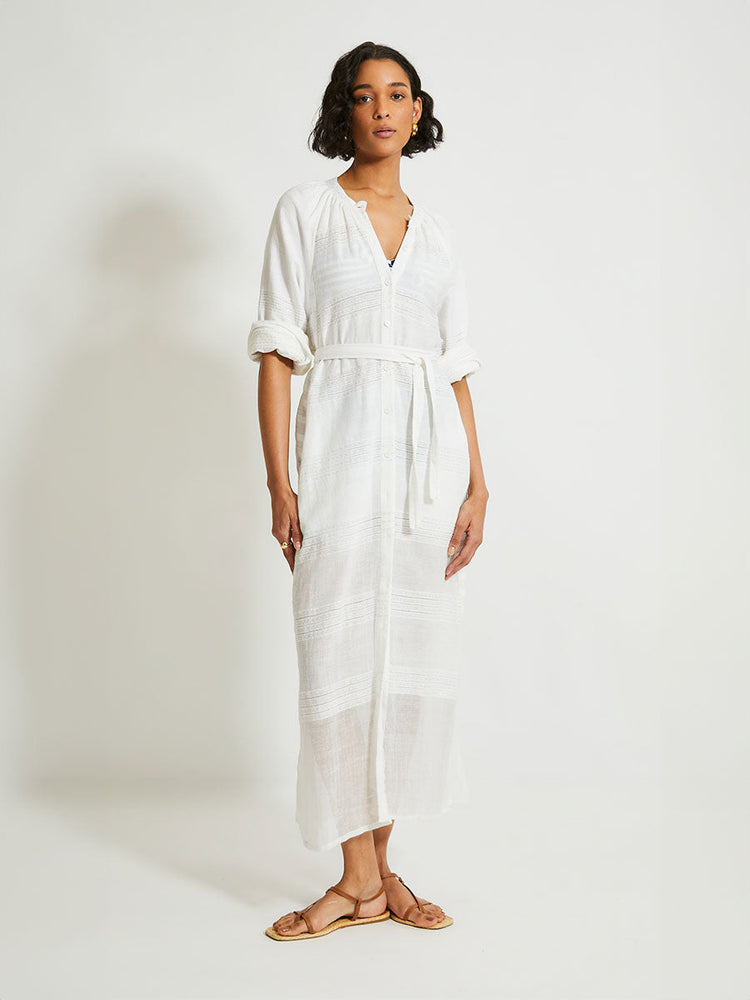 Makeda Button Up Dress in Abira White