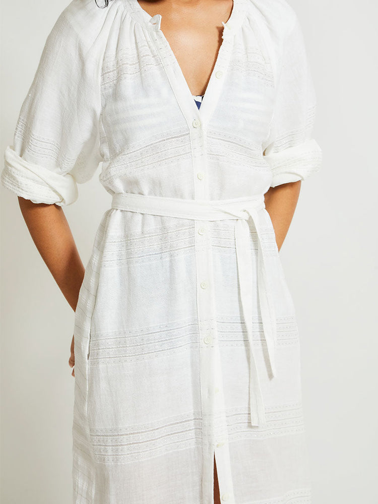 Makeda Button Up Dress in Abira White