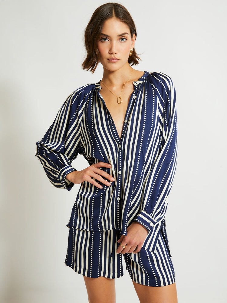 Mita Button Up Blouse in Eshe Navy