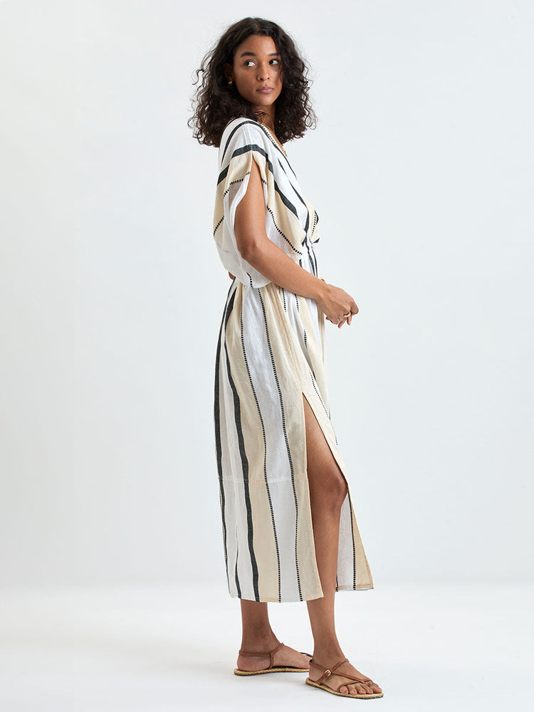 Leila Plunge Dress in Tomoca Cream