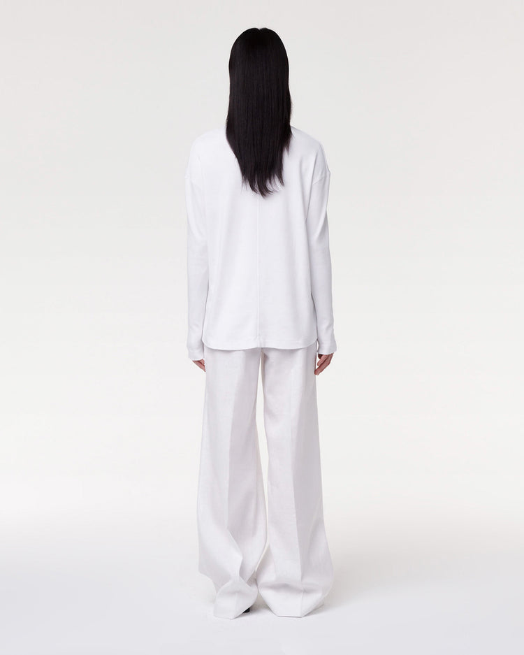 Luxe Seamed Long Sleeve Tee in White