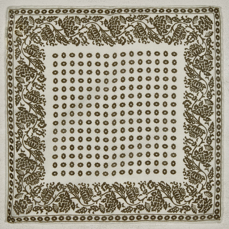 Cashmere and Silk Provence Geometric Pocket Square in Khaki