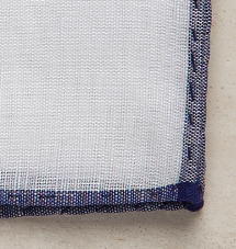 Linen & Cotton Pocket Square with Navy Edge
