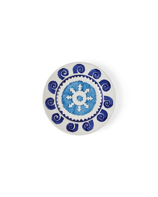Sun Dessert Plate in White & Blue