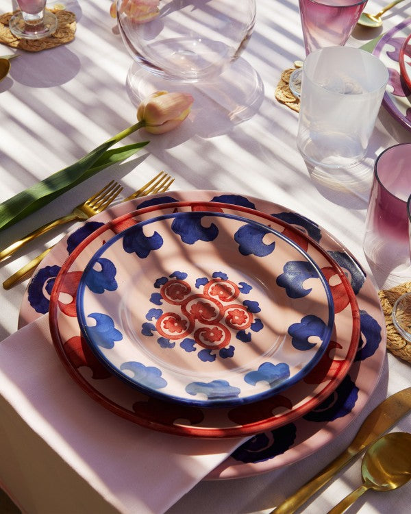 Flower Dessert Plate in Pink, Blue, & Red