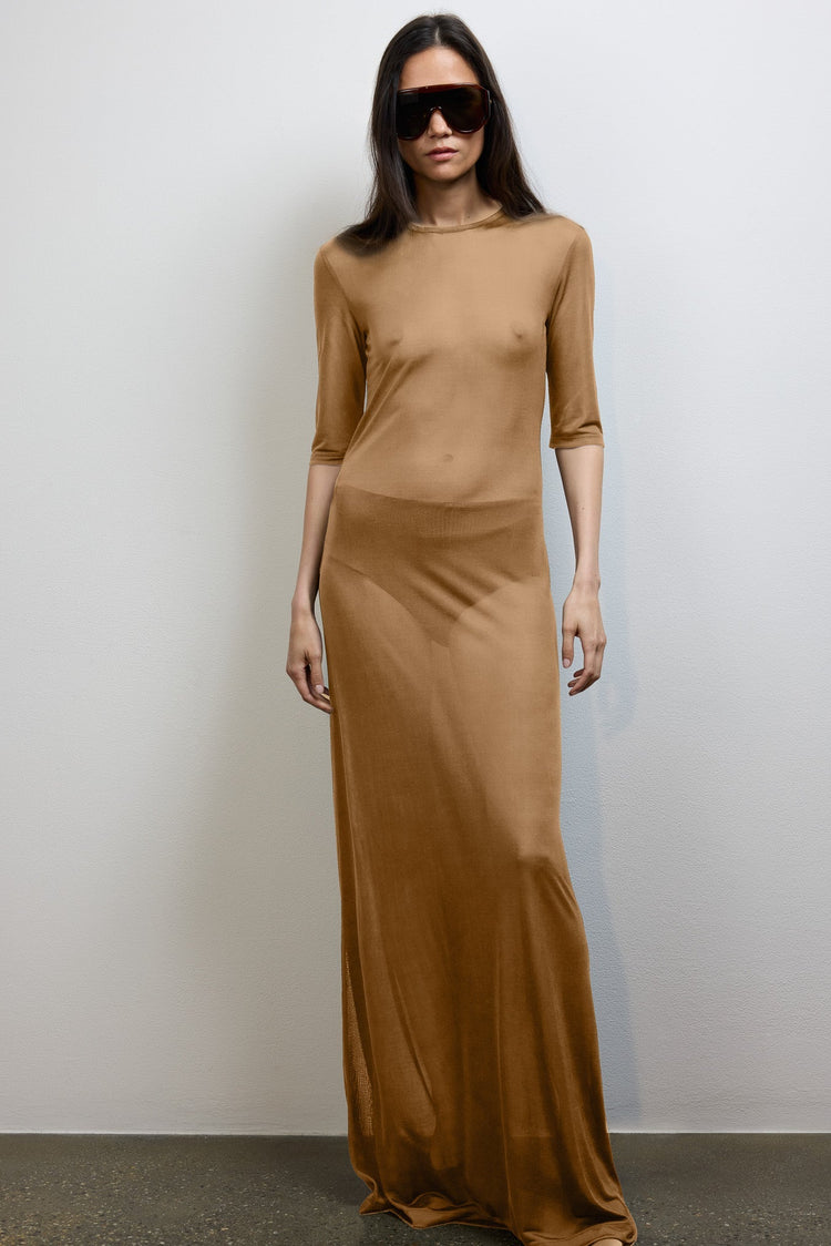 Semi-Sheer Ramya Dress in Caramel