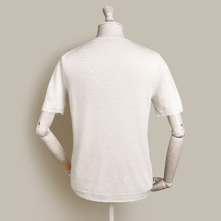 Short Sleeve Knitted Linen Henley Shirt in Off White