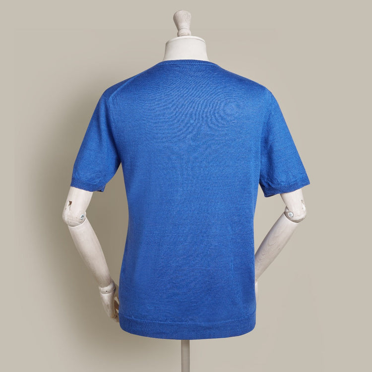 Short Sleeve Knitted Linen Henley Shirt in Ocean
