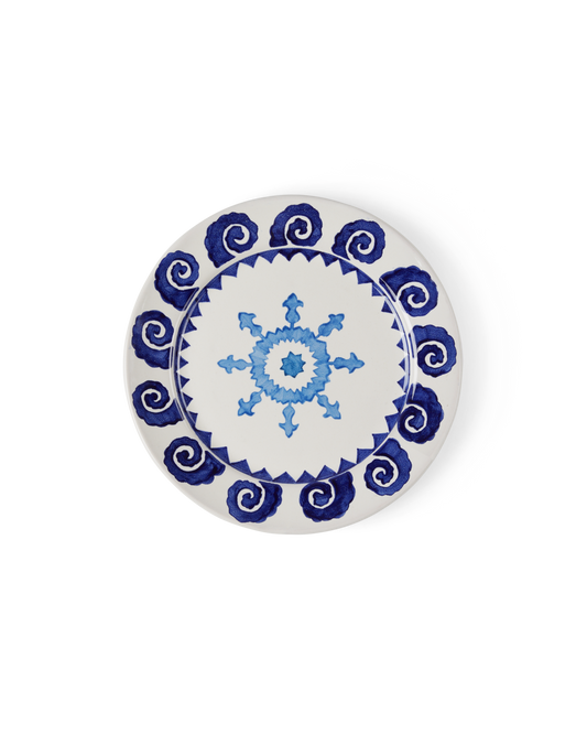 Sun Dinner Plate in White & Blue