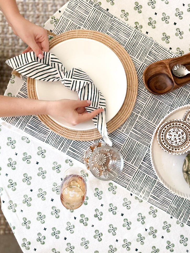 Table Throw (Ivory) in Dogwood Blossom, Sage & Midnight
