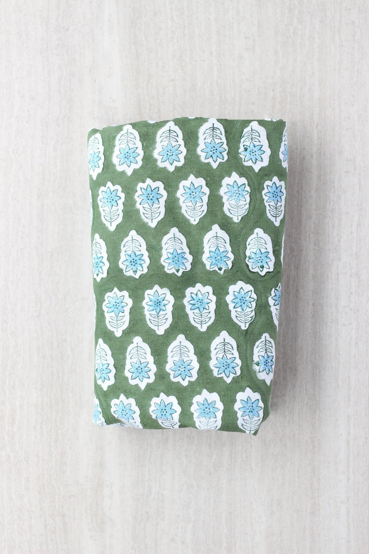 Tablecloth in Poinsettia, Sage & Uniform Blue