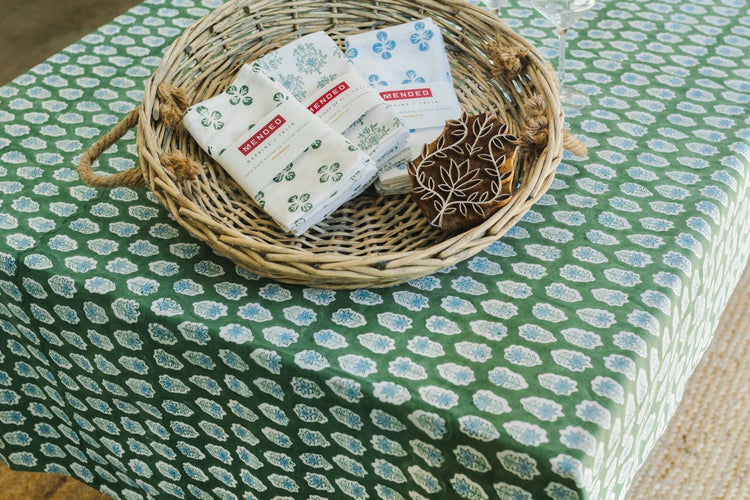 Tablecloth in Poinsettia, Sage & Uniform Blue