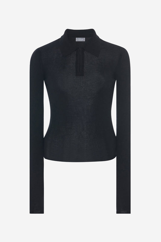 Odette Quarter Zip Polo in Black